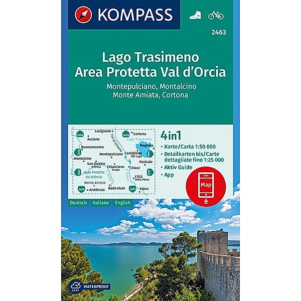 KOMPASS Wanderkarte 2463 Lago Trasimeno, Area Protetta Val d' Orcia, Montepulciano, Montalcino, Monte Amiata, Cortona 1:50.000