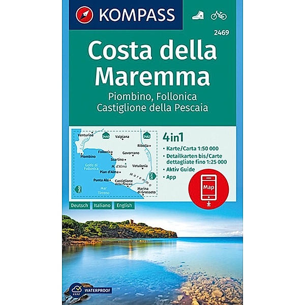 KOMPASS Wanderkarte 2469 Costa della Maremma, Piombino, Follonica, Castiglione della Pescaia