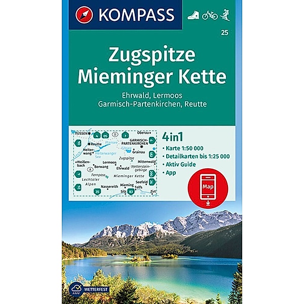 KOMPASS Wanderkarte 25 Zugspitze, Mieminger Kette, Ehrwald, Lermoos, Garmisch-Partenkirchen, Reutte 1:50.000