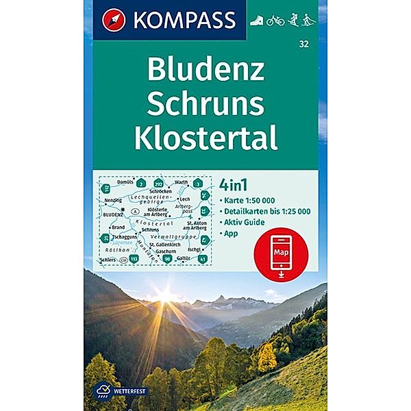 KOMPASS Wanderkarte 32 Bludenz, Schruns, Klostertal