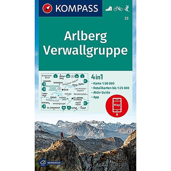 KOMPASS Wanderkarte 33 Arlberg, Verwallgruppe 1:50.000