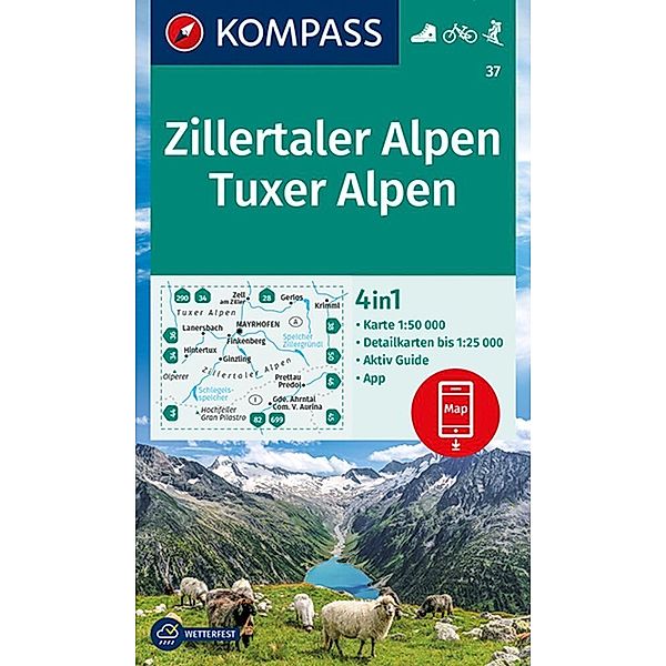 KOMPASS Wanderkarte 37 Zillertaler Alpen, Tuxer Alpen