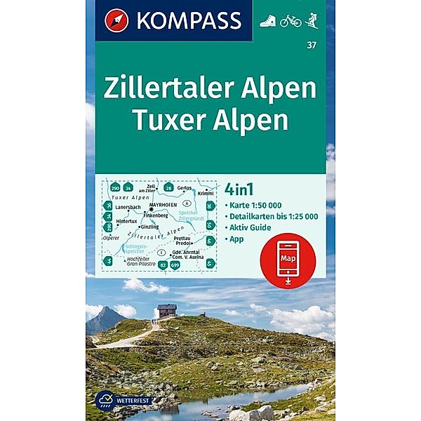 KOMPASS Wanderkarte 37 Zillertaler Alpen, Tuxer Alpen 1:50.000