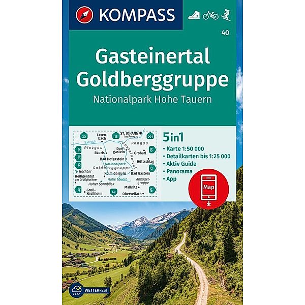 KOMPASS Wanderkarte 40 Gasteinertal, Goldberggruppe, Nationalpark Hohe Tauern 1:50.000