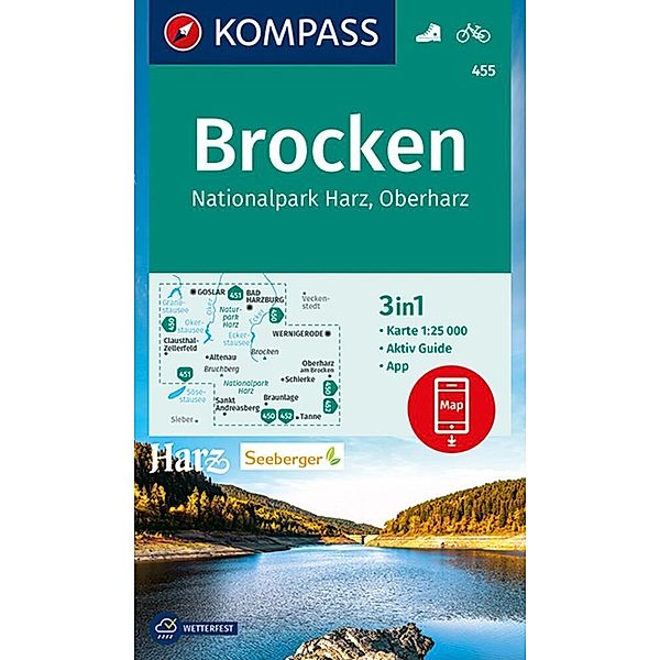 KOMPASS Wanderkarte 455 Brocken, Nationalpark Harz, Oberharz 1:25.000