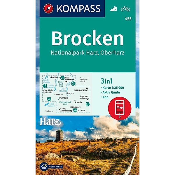 KOMPASS Wanderkarte 455 Brocken, Nationalpark Harz, Oberharz 1:25.000