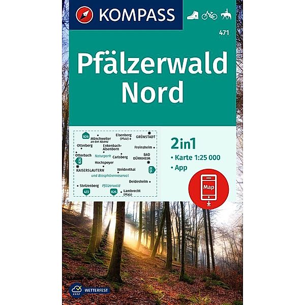 KOMPASS Wanderkarte 471 Pfälzerwald Nord 1:25.000