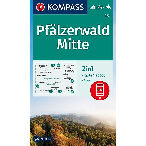 KOMPASS Wanderkarte 472 Pfälzerwald Mitte 1:25.000
