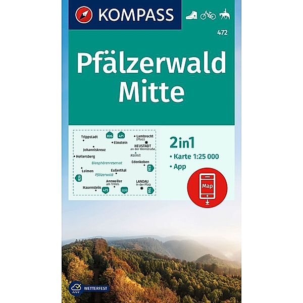 KOMPASS Wanderkarte 472 Pfälzerwald Mitte 1:25.000