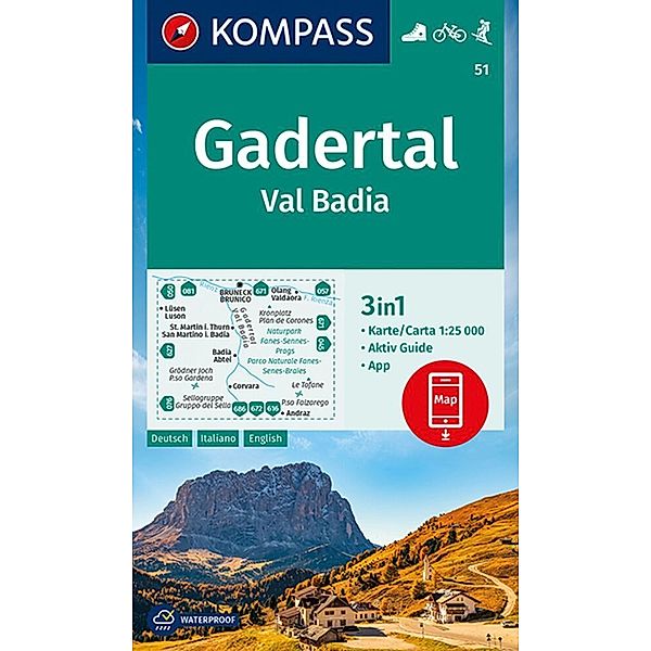 KOMPASS Wanderkarte 51 Gadertal, Val Badia 1:25.000