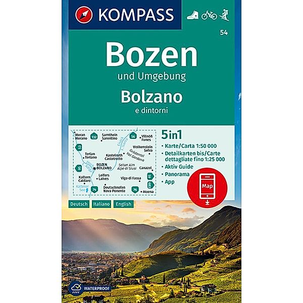 KOMPASS Wanderkarte 54 Bozen und Umgebung, Bolzano e dintorni 1:50.000