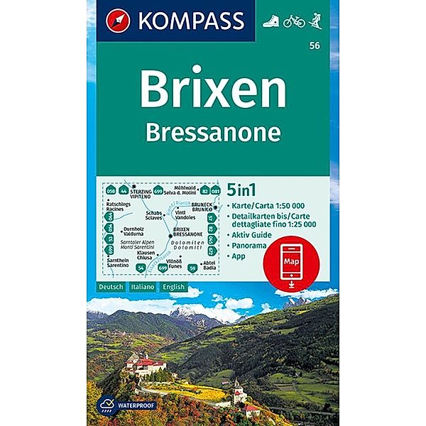 KOMPASS Wanderkarte 56 Brixen, Bressanone 1:50.000
