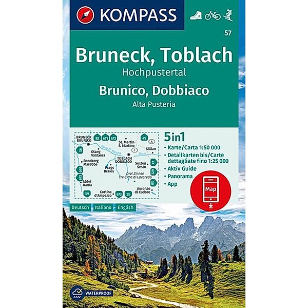 KOMPASS Wanderkarte 57 Bruneck, Toblach, Hochpustertal, Brunico, Dobbiaco, Alta Pusteria 1:50.000