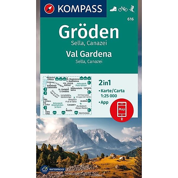 KOMPASS Wanderkarte 616 Gröden / Val Gardena, Sella, Canazei 1:25.000