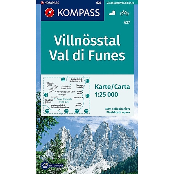 KOMPASS Wanderkarte 627 Villnösstal, Val di Funes
