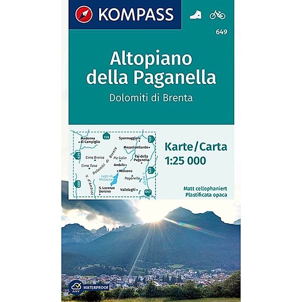 KOMPASS Wanderkarte 649 Altopiano della Paganella, Dolomiti di Brenta 1:25.000