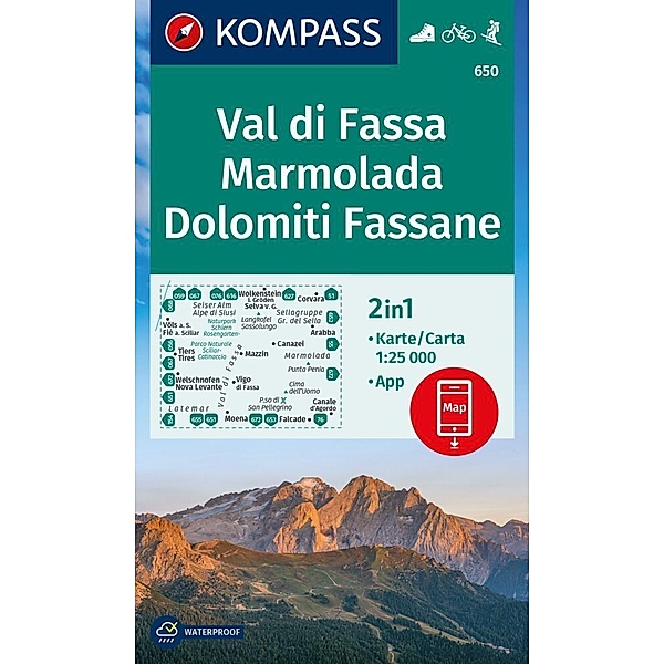 KOMPASS Wanderkarte 650 Val di Fassa, Marmolada, Dolomiti Fassane 1:25.000