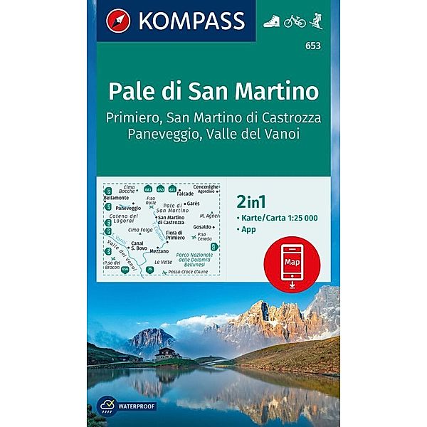 KOMPASS Wanderkarte 653 Pale di San Martino, Primiero San Martino di Castrozza, Paneveggio, Valle del Vanoi 1:25.000