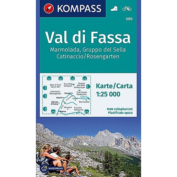 KOMPASS Wanderkarte 686 Val di Fassa, Marmolada, Gruppo del Sella, Catinaccio/Rosengarten 1:25.000