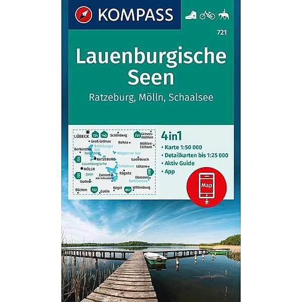KOMPASS Wanderkarte 721 Lauenburgische Seen, Ratzeburg, Mölln, Schaalsee 1:50.000