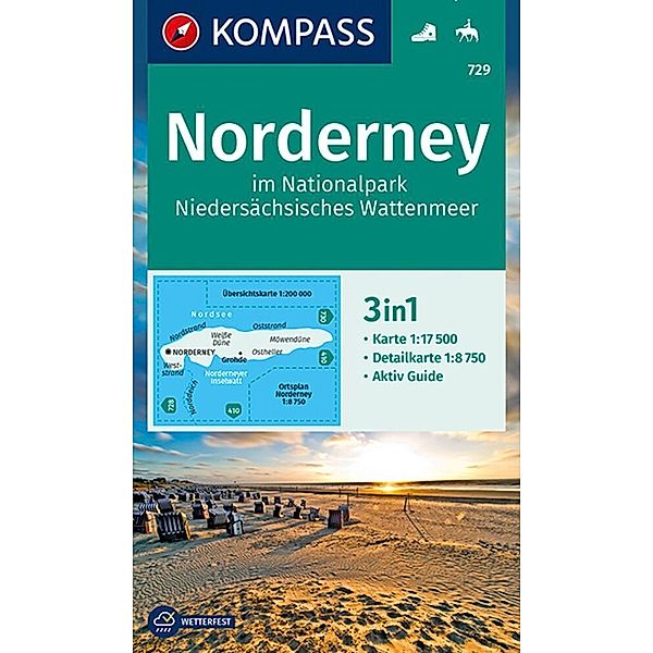 KOMPASS Wanderkarte 729 Norderney im Nationalpark Niedersächsisches Wattenmeer 1:17.500