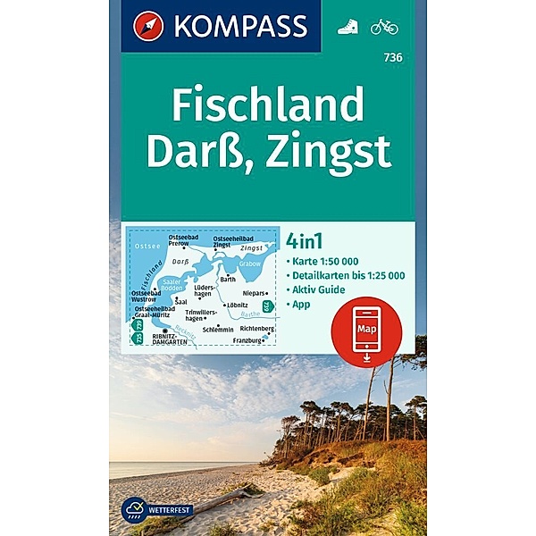 KOMPASS Wanderkarte 736 Fischland, Darss, Zingst 1:50.000