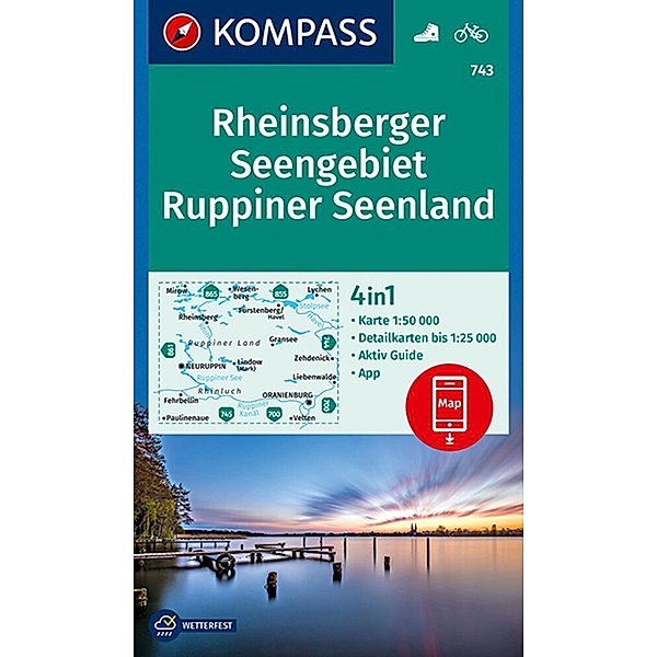 KOMPASS Wanderkarte 743 Rheinsberger Seengebiet, Ruppiner Seenland 1:50.000