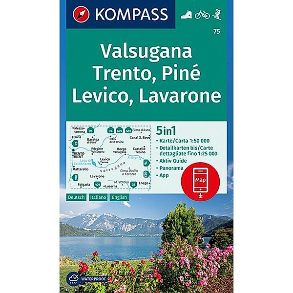 KOMPASS Wanderkarte 75 Valsugana, Trento, Piné, Levico, Lavarone 1:50.000