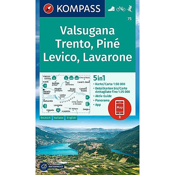 KOMPASS Wanderkarte 75 Valsugana, Trento, Piné, Levico, Lavarone 1:50.000