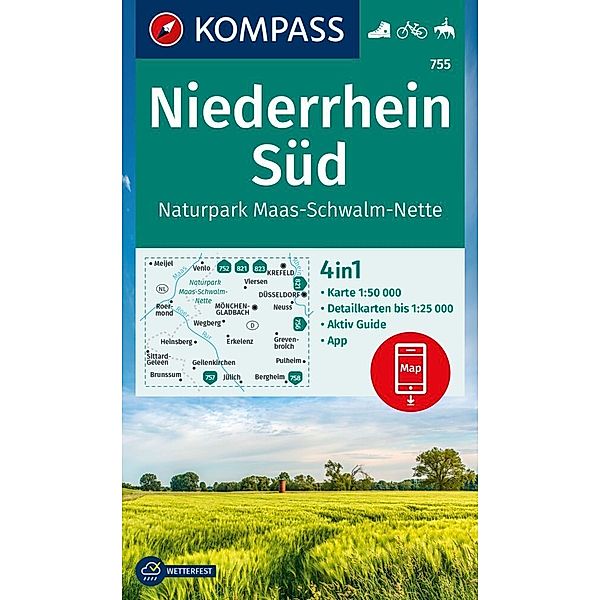 KOMPASS Wanderkarte 755 Niederrhein Süd, Naturpark Maas-Schwalm-Nette 1:50.000