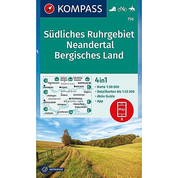 KOMPASS Wanderkarte 756 Südliches Ruhrgebiet, Neandertal, Bergisches Land 1:50.000