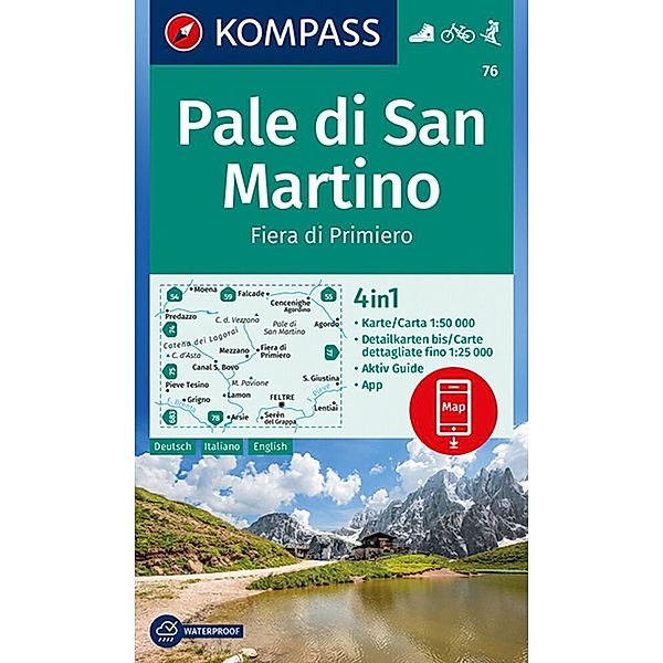 KOMPASS Wanderkarte 76 Pale di San Martino, Fiera di Primiero 1:50.000