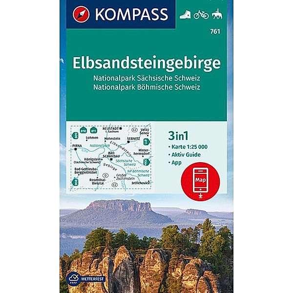 KOMPASS Wanderkarte 761 Elbsandsteingebirge, Nationalpark Sächsische Schweiz, Nationalpark Böhmische Schweiz