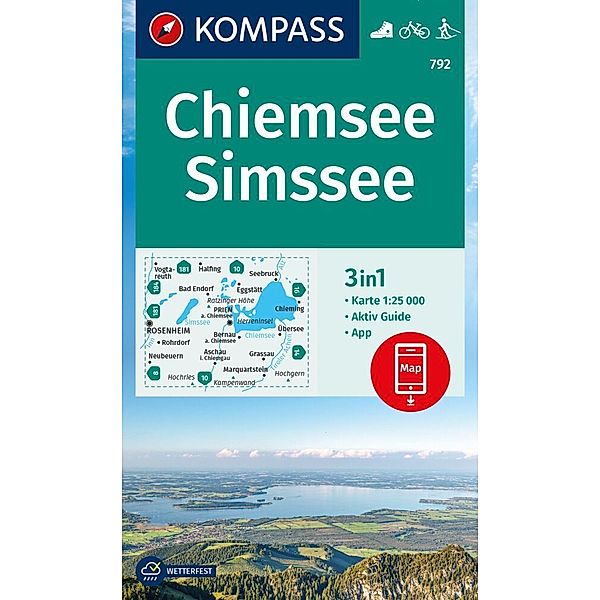 KOMPASS Wanderkarte 792 Chiemsee, Simssee 1:25.000