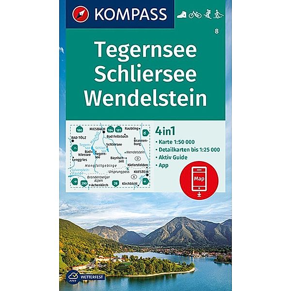 KOMPASS Wanderkarte 8 Tegernsee, Schliersee, Wendelstein 1:50.000