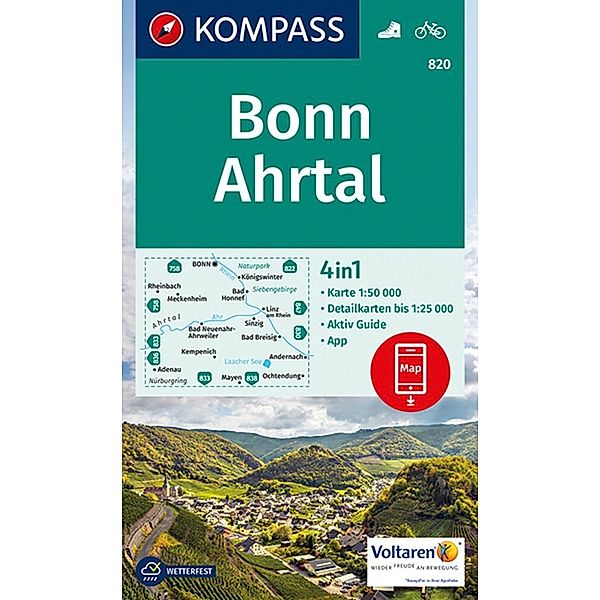 KOMPASS Wanderkarte 820 Bonn, Ahrtal 1:50.000