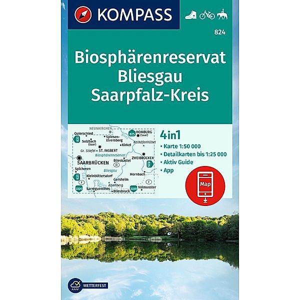 KOMPASS Wanderkarte 824 Biosphärenreservat Bliesgau & Saarpfalz-Kreis 1:25.000