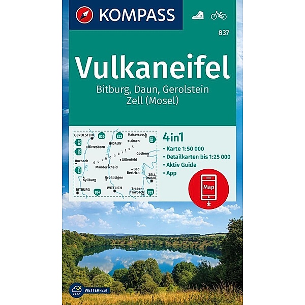 KOMPASS Wanderkarte 837 Vulkaneifel, Bitburg, Daun, Gerolstein, Zell (Mosel) 1:50.000