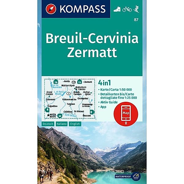 KOMPASS Wanderkarte 87 Breuil-Cervinia, Zermatt 1:50.000