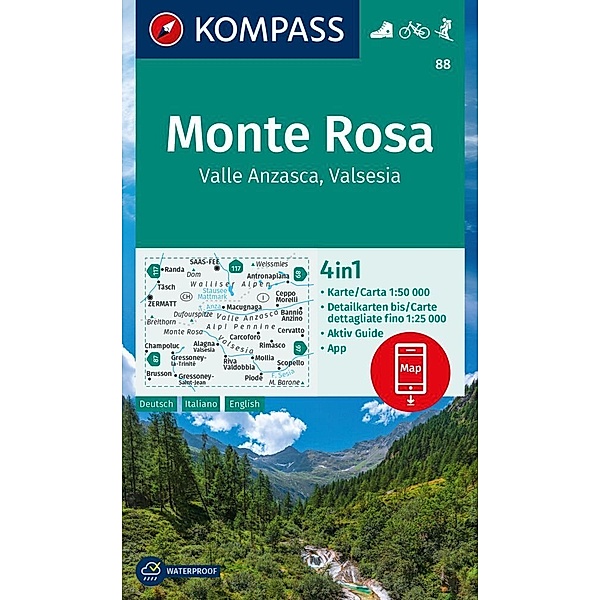 KOMPASS Wanderkarte 88 Monte Rosa, Valle Anzasca, Valsesia 1:50.000