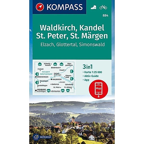 KOMPASS Wanderkarte 884 Waldkirch, Kandel, St.Peter, St. Märgen 1:25.000