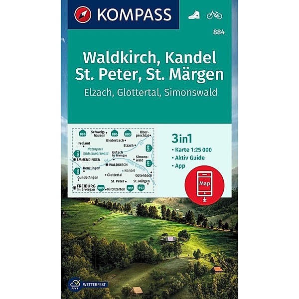 KOMPASS Wanderkarte 884 Waldkirch, Kandel, St.Peter, St. Märgen 1:25.000