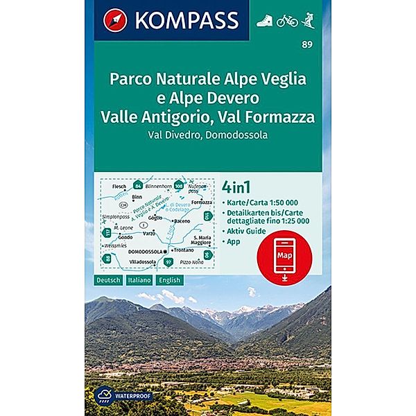 KOMPASS Wanderkarte 89 Parco Naturale Alpe Veglia e Alpe Devero, Valle Antigorio, Val Formazza, Val Divedro, Domodossola 1:50.000