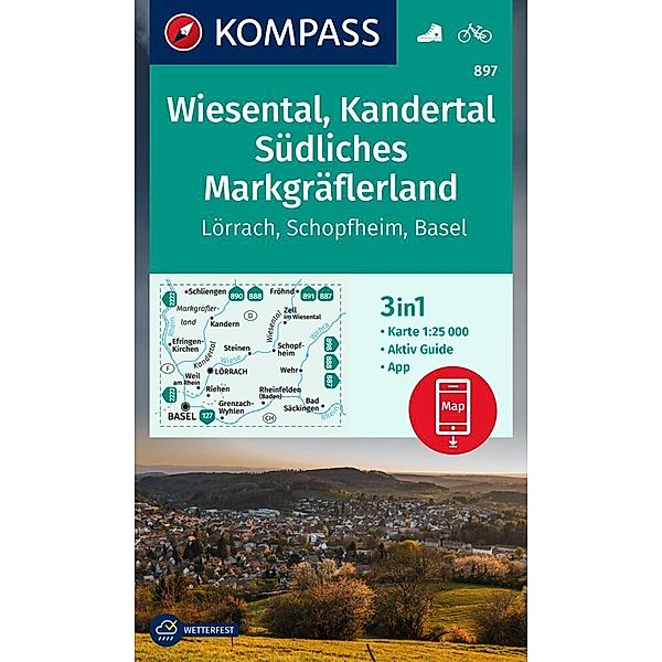 KOMPASS Wanderkarte 897 Wiesental, Kandertal, Südliches Markgräflerland, Lörrach, Schopfheim, Basel 1:25.000
