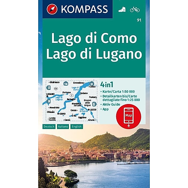 KOMPASS Wanderkarte 91 Lago di Como, Lago di Lugano 1:50.000