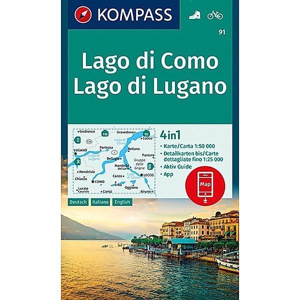 KOMPASS Wanderkarte 91 Lago di Como, Lago di Lugano