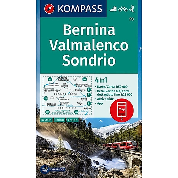 KOMPASS Wanderkarte 93 Bernina, Valmalenco, Sondrio 1:50.000