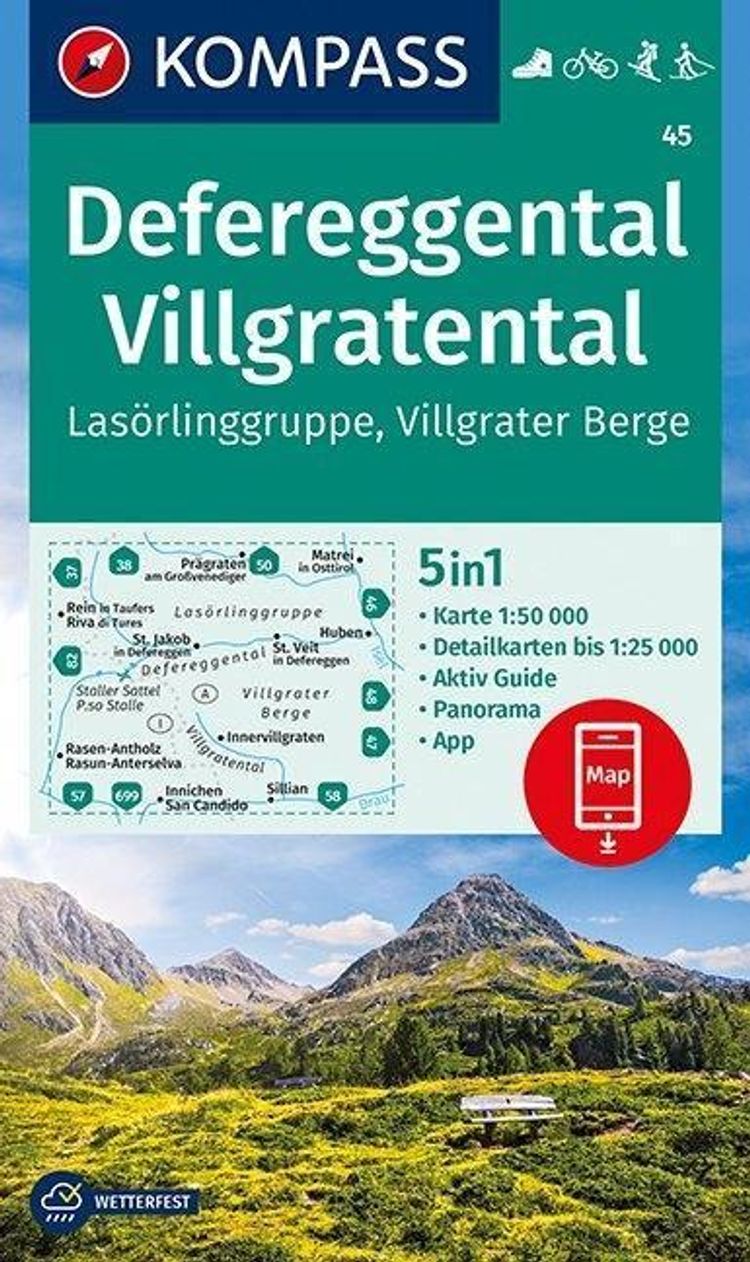 KOMPASS Wanderkarte Defereggental, Villgratental, Lasörlinggruppe,  Villgrater Berge Buch jetzt online bei Weltbild.at bestellen