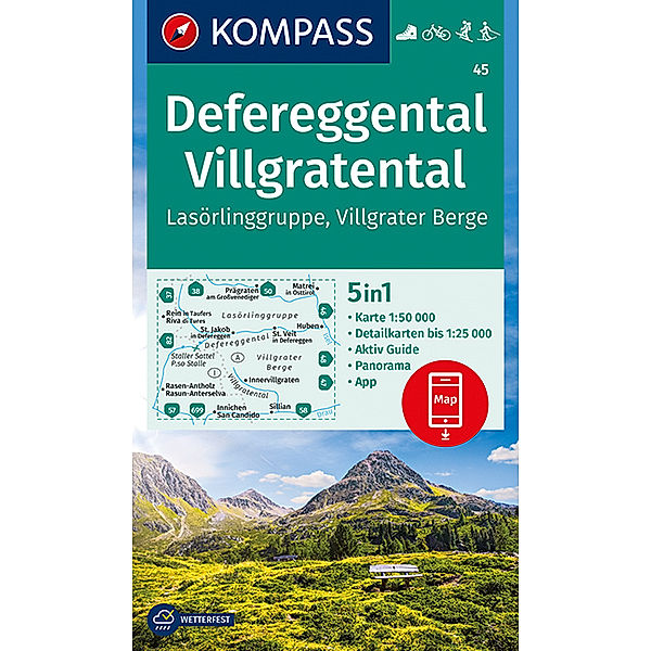 KOMPASS Wanderkarte Defereggental, Villgratental, Lasörlinggruppe, Villgrater Berge