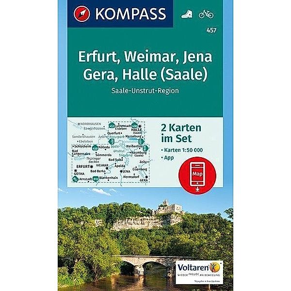 KOMPASS Wanderkarte Erfurt, Weimar, Jena, Gera, Halle (Saale)